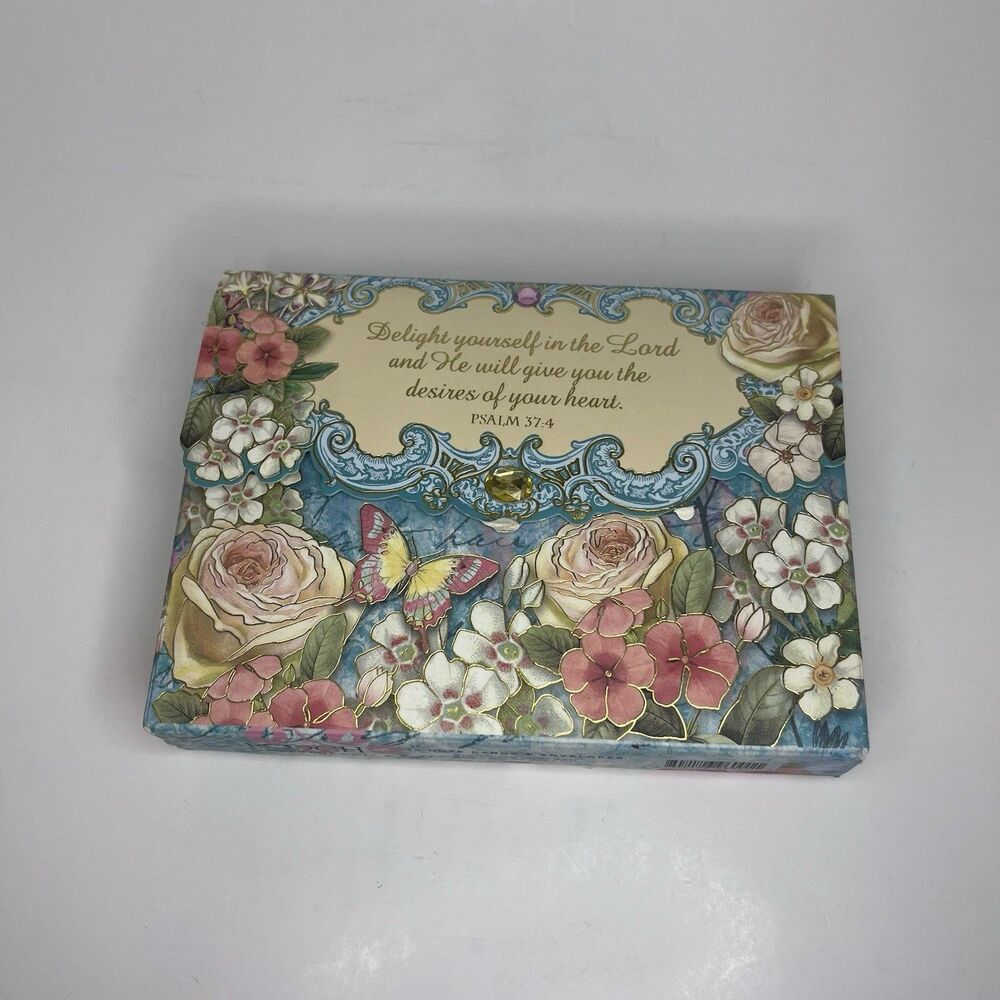 Christian Psalm 37:4 Floral Boxed Greeting Cards Set w/ Envelopes & Stickers